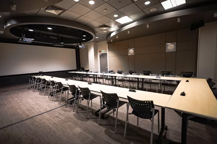 Tables and chairs arranged in the OARC Portal